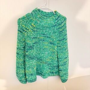 GAP Green Cable Knit Women's Sweater Size Medium Mock Neck Thick Cotton Sweater